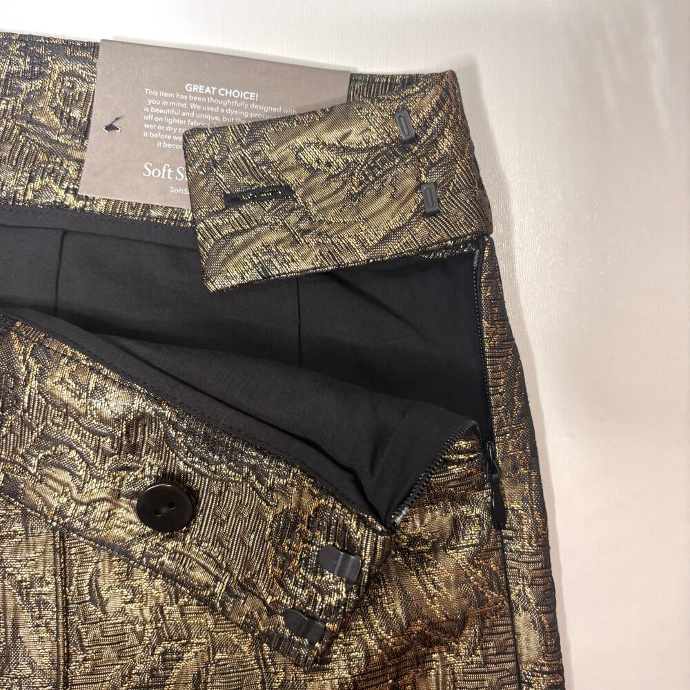 Soft Surroundings Nevina Jacquard Side Zipper Slim Ankle Metallic Pant Gold 8 - Picture 6 of 11